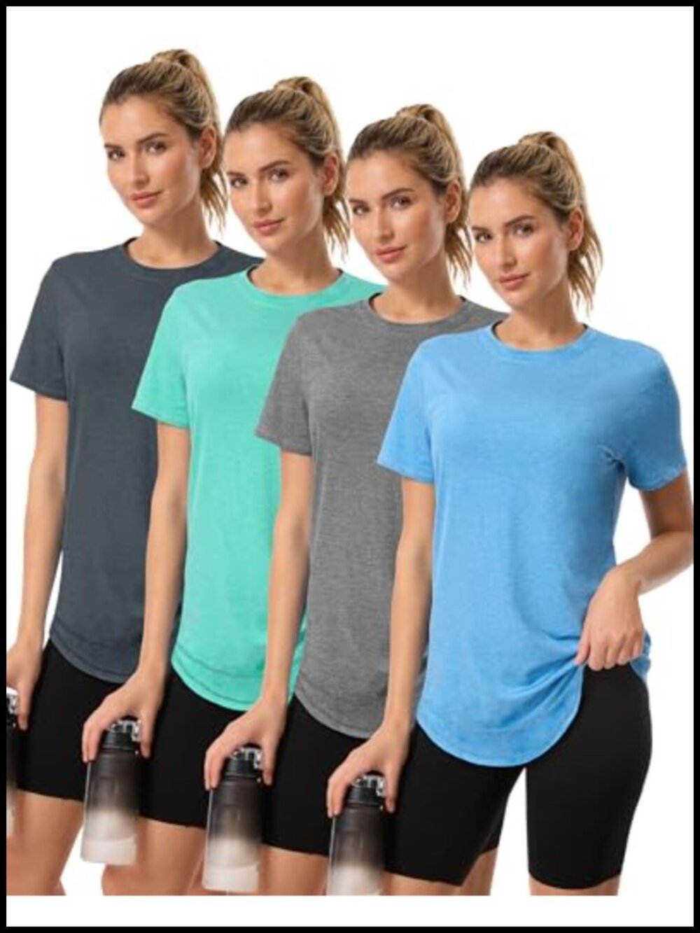 Women's Workout Tops Short Sleeve Athletic Gym T-Shirts 4 Pack